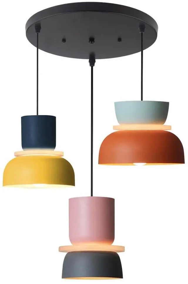Main image of Nordic Modern Pendant Light Macaron Color Mid Century Hanging Light Fixture with Aluminum Shade Colorful Chandelier Ceiling Pendant Lights for Dining Room Kitchen (3-Light)