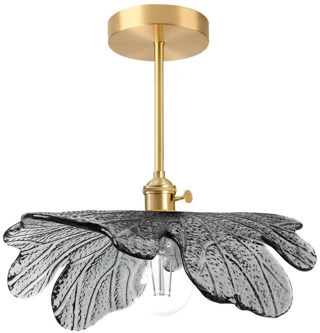 Main image of Semi Flush Mount Light Fixture 12.99" Hallway Ceiling Light Fixture | Gray Flower Glass Shade,20cm Gold Brass Rod Finish,E26 Base,Vintage Modern Style,Bedroom, Nursery, Master, Kitchen, Entrance