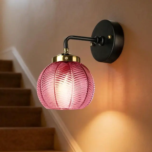 Alt view image 6 of 7 - 2-Lamp Bathroom Wall Sconce Vintage Vanity Light Industrial Modern Sconces Red Globe Glass Shade Black Gold Vanity Light Retro Single Wall Lights Bathroom Over Mirror Lights Fixtures