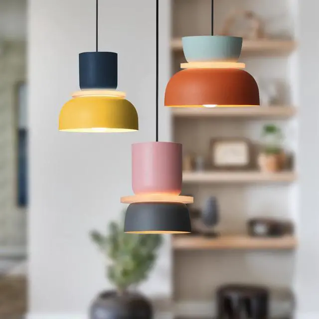 Alt view image 6 of 7 - Nordic Modern Pendant Light Macaron Color Mid Century Hanging Light Fixture with Aluminum Shade Colorful Chandelier Ceiling Pendant Lights for Dining Room Kitchen (3-Light)