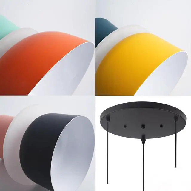 Alt view image 3 of 7 - Nordic Modern Pendant Light Macaron Color Mid Century Hanging Light Fixture with Aluminum Shade Colorful Chandelier Ceiling Pendant Lights for Dining Room Kitchen (3-Light)