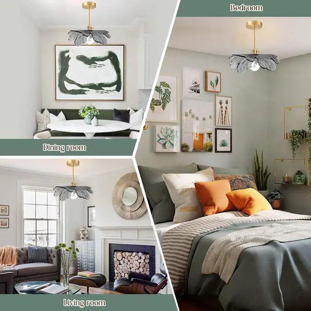 Alt view image 5 of 7 - Semi Flush Mount Light Fixture 12.99" Hallway Ceiling Light Fixture | Gray Flower Glass Shade,20cm Gold Brass Rod Finish,E26 Base,Vintage Modern Style,Bedroom, Nursery, Master, Kitchen, Entrance