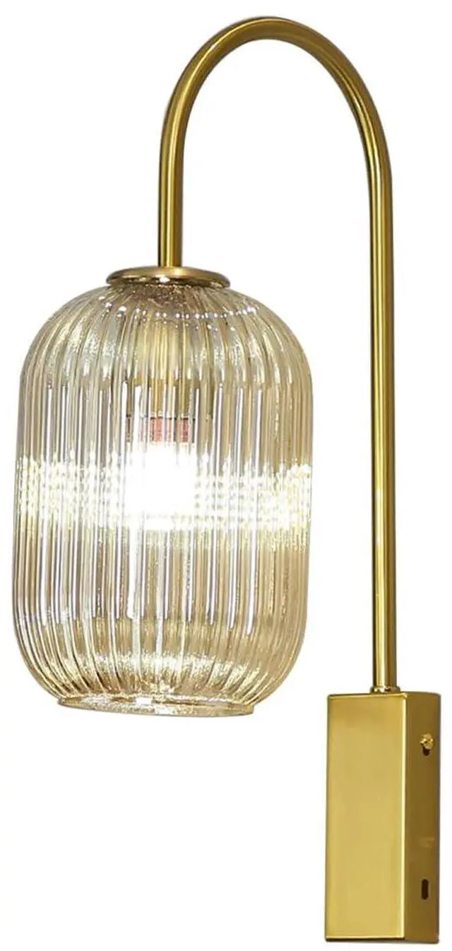 Main image of 1-Light Bathroom Vanity Light fixtures Glass Globe Wall Sconce Lights Gold Wall Mount Light with Amber Glass Shade Mid Century Modern Wall Sconce for Over Mirror Bedroom Hallway