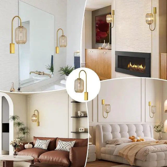 Alt view image 5 of 7 - 1-Light Bathroom Vanity Light fixtures Glass Globe Wall Sconce Lights Gold Wall Mount Light with Amber Glass Shade Mid Century Modern Wall Sconce for Over Mirror Bedroom Hallway