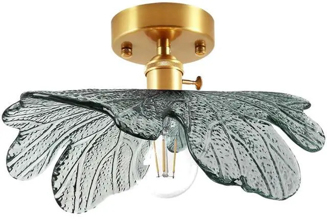 Main image of Vintage Flush Mount Ceiling Light, Mid Century Modern Light Fixtures | 33cm/12.99In Dark Green Flower Glass Shade Gold Brass Ceiling Lamp Flush Mount Lamp E26 Base for Hallway Kitchen Sink Bedroom