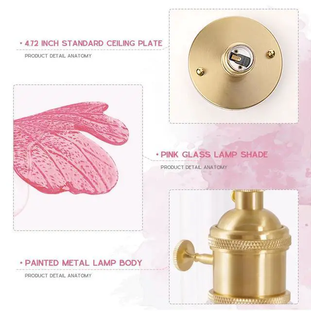 Alt view image 3 of 7 - Pink Flush Mount Ceiling Light - Flower Glass Shade Mid Century Modern Ceiling Light Fixtures Gold Brass Close to Lamp Vintage Semi Flush Mount Light Fixture for Hallway Closet Bedroom