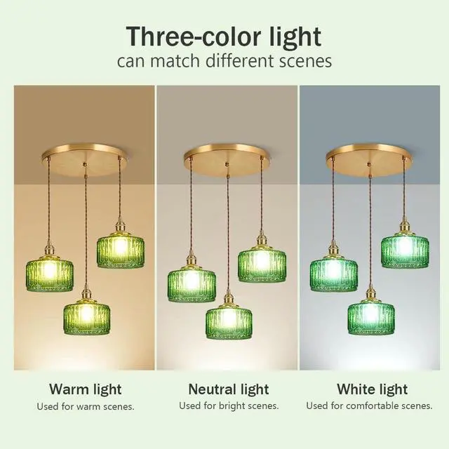 Alt view image 6 of 7 - 3-Light Modern Chandelier Pendant Light - Mid Century Sputnik Glass Globe With Green Striped Shade, Gold Adjustable Ceiling Lamp for Dining Room