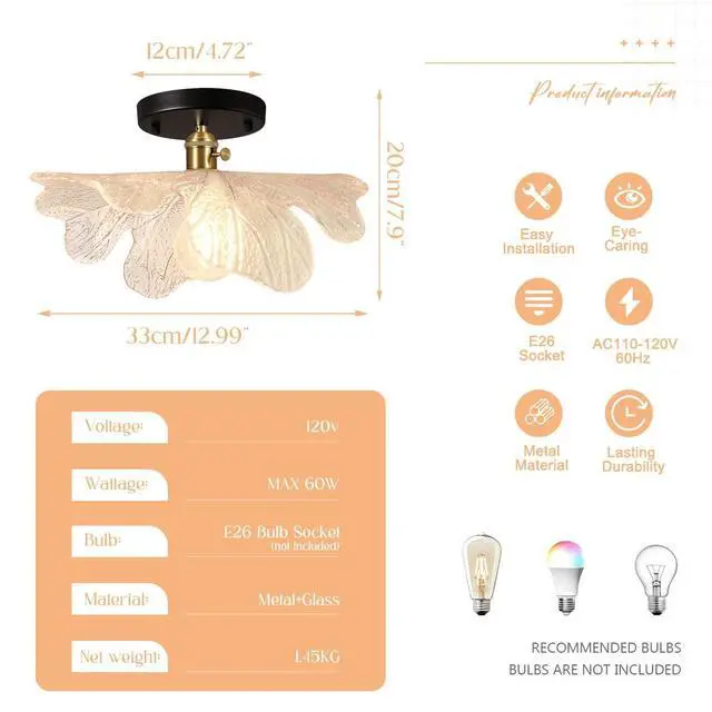 Alt view image 2 of 7 - Close to Ceiling Light Glass Flush Mount Ceiling Lights 12.99 Clear Flower Shade Mid Century Modern Flush Mount Glass Lamp for Stairway Garage Hallway Bedroom Kitchen Decor Lighting