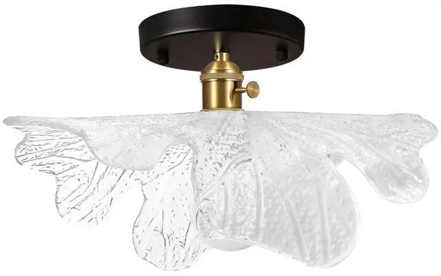 Main image of Mid Century Flush Mount Ceiling Light Modern Ceiling Light Fixture Clear Flower-Shaped Glass Close Lights Gold Black Vintage Light Fixtures Home Lighting for Hallway Bedroom Entrance