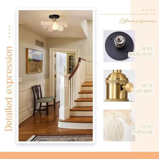 Alt view image 3 of 7 - Close to Ceiling Light Glass Flush Mount Ceiling Lights 12.99 Clear Flower Shade Mid Century Modern Flush Mount Glass Lamp for Stairway Garage Hallway Bedroom Kitchen Decor Lighting