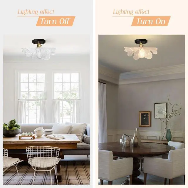 Alt view image 4 of 7 - Close to Ceiling Light Glass Flush Mount Ceiling Lights 12.99 Clear Flower Shade Mid Century Modern Flush Mount Glass Lamp for Stairway Garage Hallway Bedroom Kitchen Decor Lighting