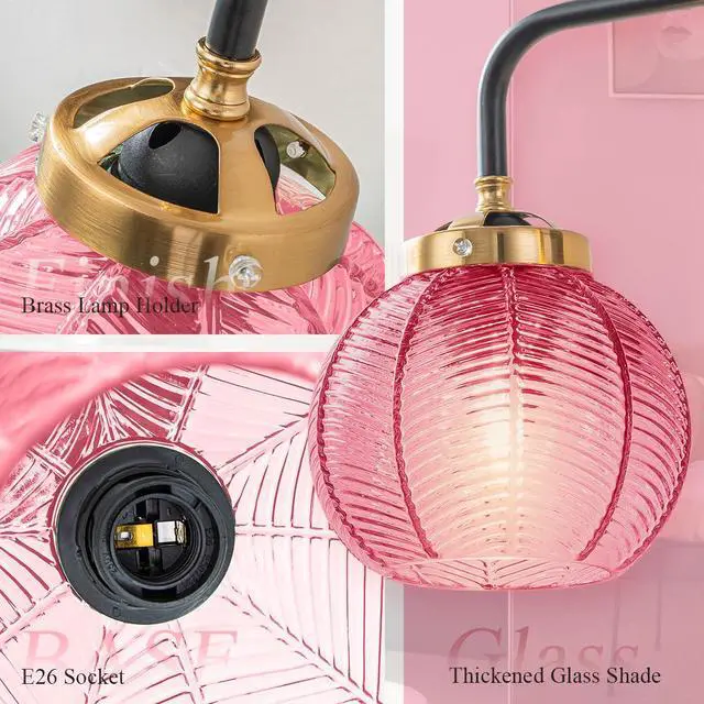 Alt view image 3 of 7 - Glass Bathroom Vanity Light Red Ribbed Glass Wall Light Fixtures 3-Light 23.6 Inch Mid Century Bathroom Lights Fixture Globe Vanity Lamp Over Mirror Wall Sconce for Bedroom Hallway
