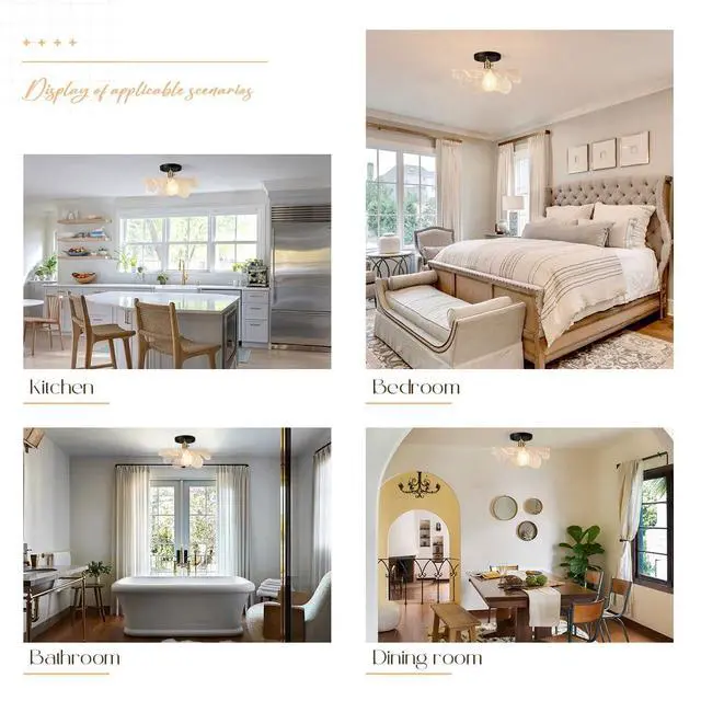 Alt view image 7 of 7 - Close to Ceiling Light Glass Flush Mount Ceiling Lights 12.99 Clear Flower Shade Mid Century Modern Flush Mount Glass Lamp for Stairway Garage Hallway Bedroom Kitchen Decor Lighting