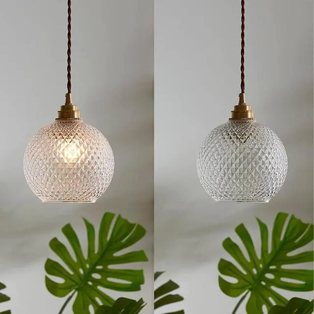 Alt view image 5 of 7 - Brass Glass Globe Pendant Light fixtures seeded Glass Pendant Lights with Clear Glass Shade mid Century Chandelier 1-Light Modern Pendant Lighting Gold for Kitchen Island Bedroom (Ceiling)