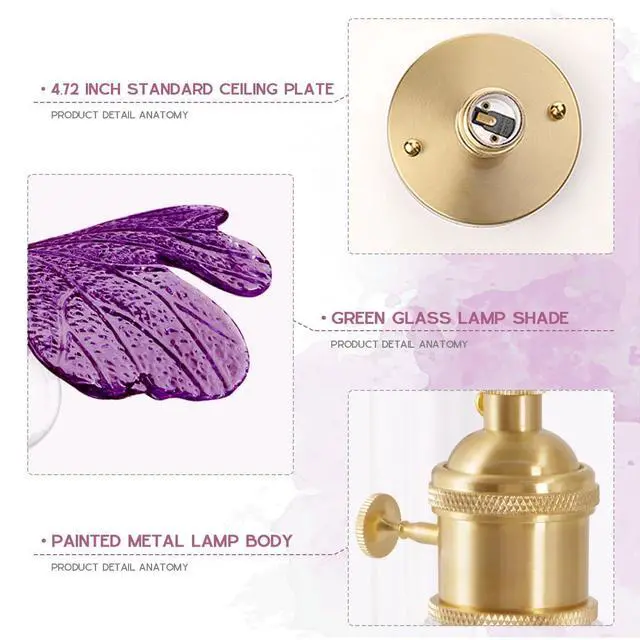 Alt view image 4 of 7 - Mid-Century Modern Flush Mount Ceiling Light Fixture Gold Brass | Mid Century Modern Close-to-Ceiling Light,D12.99" Purple Flower Glass Shade,E26 Base,Entryway,Kitchen ,Foyer,Hallway,Bedroom
