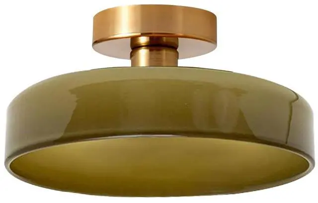 Main image of Dome Flush Mount Ceiling Light Mid Century Modern Semi Flush Mount Ceiling Light fixtures with Green Round Glass Shade Brushed Gold Brass Flush Mount Lights for Hallway Dining Room