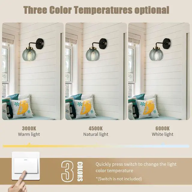 Alt view image 7 of 7 - Green Bathroom Light Fixtures Mid Century Bathroom Vanity Lights | Art Deco Wall Lamp with Ribbed Glass Shade Vintage Modern Sconce Gold Black for Over Mirror Bedroom Hallway 2-Pack