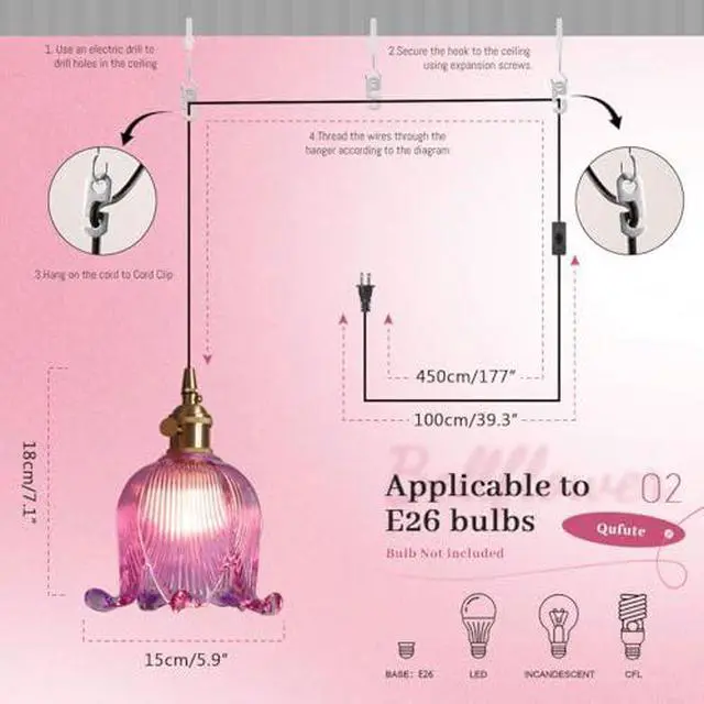 Alt view image 3 of 7 - Plug in Hanging Lamp Flower Hanging Light Fixiture Green Glass | Vintage Plug in Pendant Light Fixtures Gold Brass Finish with 14.7ft Plug in Cord E26 Base Kitchen Island Living Room