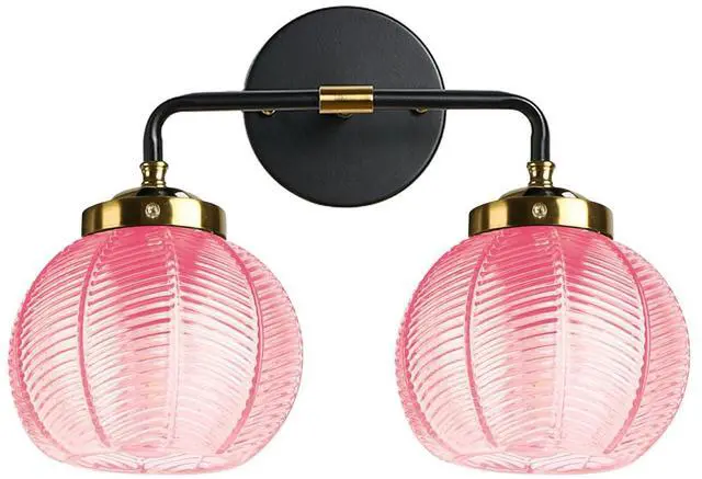 Main image of Modern Vanity Light Pink Bathroom Decor Black Bathroom Light Fixture | 2-Lights Ribbed Glass Shade Vintage Vanity Lights Gold Lighting fixture for Over Mirror Cabinet Bedroom Hallway Kitchen