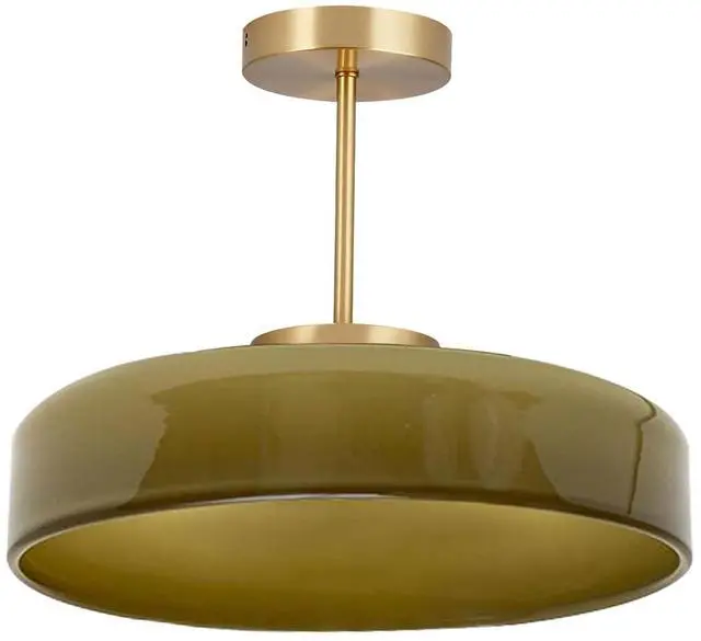 Main image of Green Semi Flush Mount Ceiling Light Modern Ceiling Lights 13.8 Round Dome Glass Shade Mid Century Flush Mount Light Fixture Gold Brass Finish for Hallway Dining Room Overhead Light