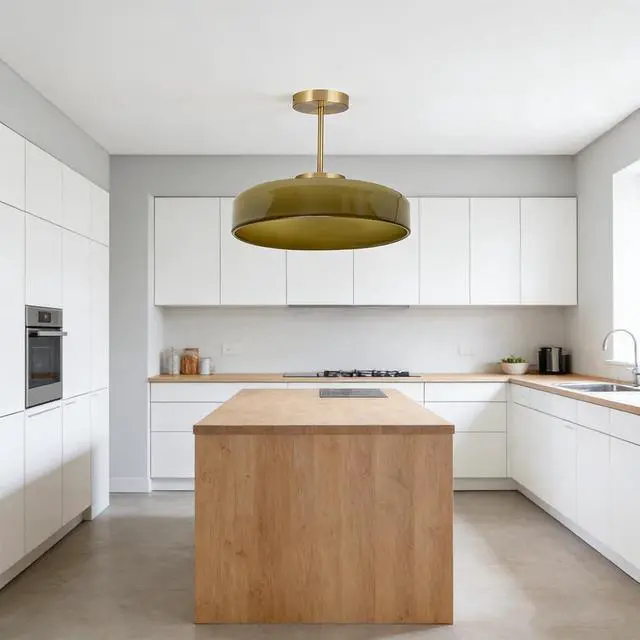 Alt view image 6 of 7 - Green Semi Flush Mount Ceiling Light Modern Ceiling Lights 13.8 Round Dome Glass Shade Mid Century Flush Mount Light Fixture Gold Brass Finish for Hallway Dining Room Overhead Light