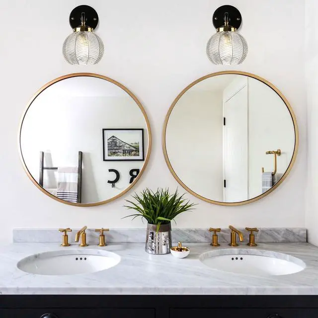 Alt view image 7 of 7 - Glass Vanity Lights Vintage Gold Black Bathroom Vanity Lamp Over Mirror Mid Century Art Deco Wall Sconce Clear Ribbed Glass Shade Modern Bathroom Wall Lighting for Bedroom Hallway