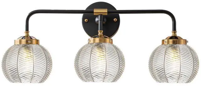 Main image of Bathroom Vanity Light Fixture 3 Light Glass Globe Wall Sconce Lights | Black Wall Mount Light Fixtures with 5.9in Clear Glass Shade, Mid Century Modern Wall Sconce for Over Mirror Bedroom Hallway