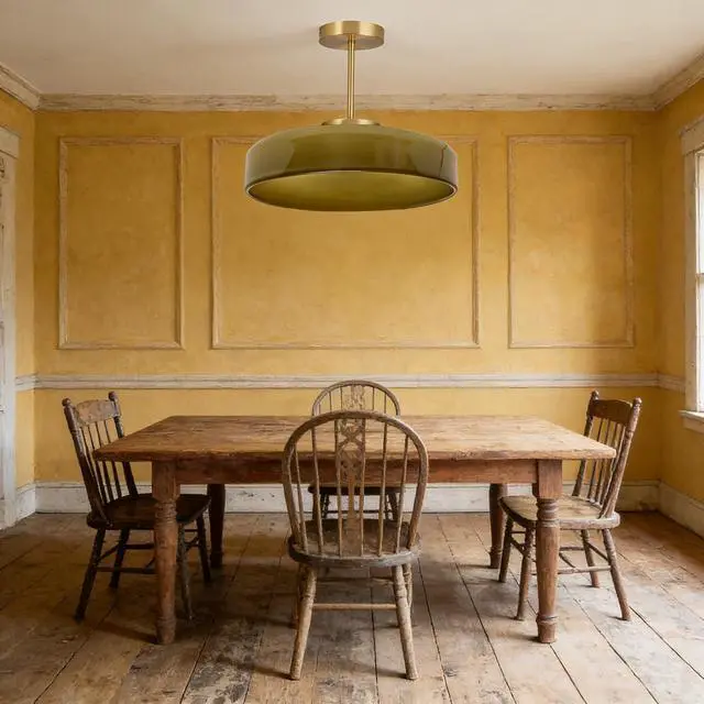 Alt view image 7 of 7 - Green Semi Flush Mount Ceiling Light Modern Ceiling Lights 13.8 Round Dome Glass Shade Mid Century Flush Mount Light Fixture Gold Brass Finish for Hallway Dining Room Overhead Light