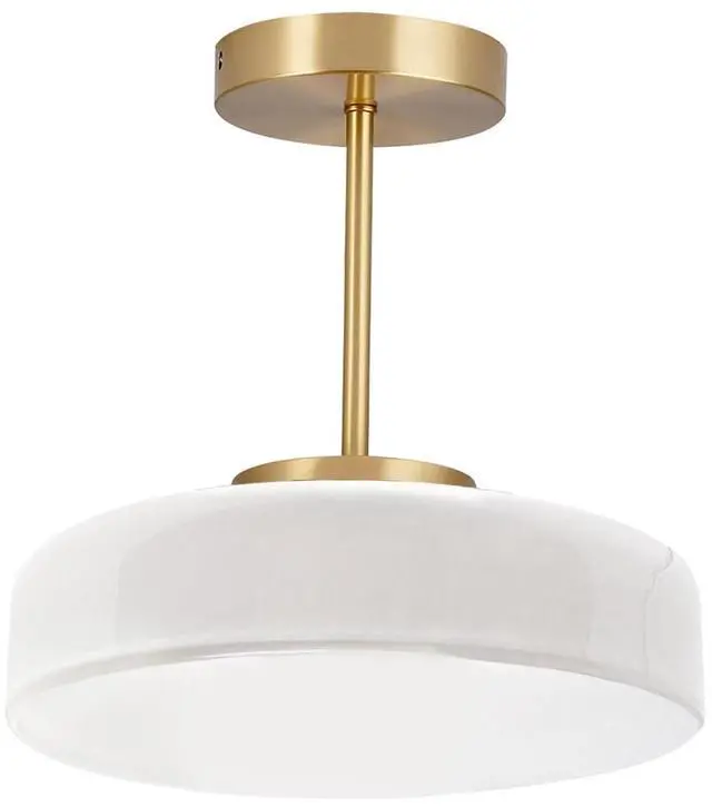 Main image of Mid Century Ceiling Light Fixture Milk Glass Semi Flush Mount Lamp - 13.8" White Dome Shade Gold Brass Finish, Foyer Hallway Lighting Fixtures Large Modern Close to Ceiling Light