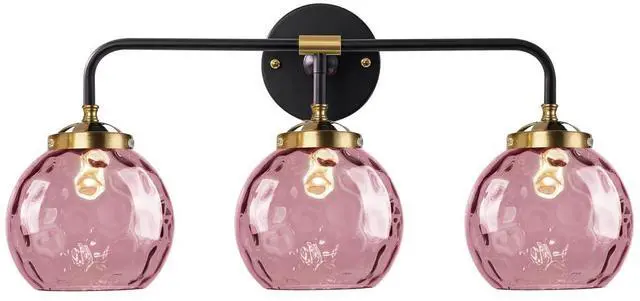 Main image of 3-Lights Vintage Bathroom Vanity Light Fixture Pink Glass Globe Wall Sconce Hammer Glass Shade Modern Retro Vanity Lamp Bathroom Over Mirror Sconces for Hallway Living Room Stairwell
