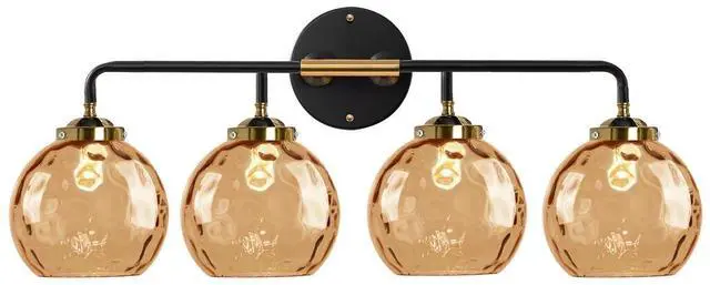 Main image of 4-Lights Vanity Light Amber Modern Bathroom Light Fixtures Glass Globe Shade Black Gold Bathroom Wall Sconce Over Mirror Vanity Lighting Fixture for Hallway Cabinet Living Room