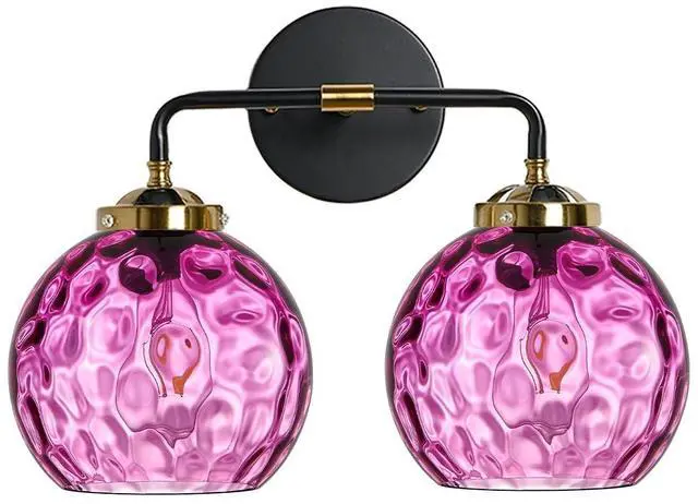 Main image of Bathroom Vanity Light Fixture 2 Lights Glass Globe Wall Sconce Lights Purple Wall Lamp Modern Wall Mount Light Hammer Pink Glass Shade Vanity Light Sconces for Over Mirror Hallway