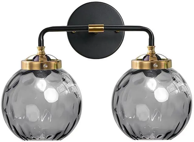 Main image of 2 Light Mid Century Modern Wall Sconce,Globe Vanity Light Fixture Smoky Grey Glass Shade Vintage Bathroom Light Fixtures Black Porch Wall Light for Over Mirror Hallway Living Room