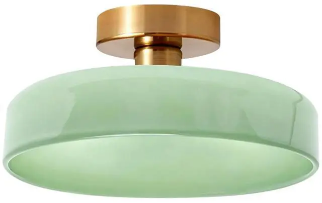 Main image of Mid Century Flush Mount Ceiling Light - Dome Milk Green Glass Shade Gold Brass Modern Close to Ceiling Lamp Round Glass Flush Mount Lights Fixture for Hallways Foyer Nursery Upstairs