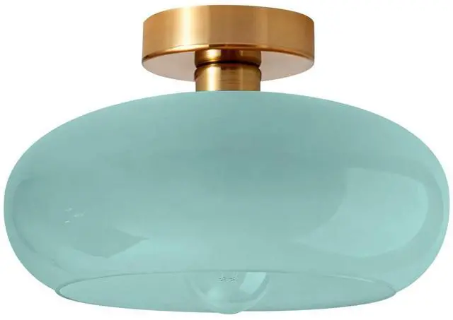 Main image of Blue Ceiling Light 1-Lamp Glass Flush Mount Ceiling Light Fixtures Milk Glass Shade Mid Century Flush Mount Lights Gold Brass Copper Close to Lighting for Hallway Entrance