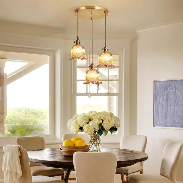 Alt view image 6 of 7 - 3-Lights Mid Century Modern Chandelier Sputnik Chandelier Dining Room Amber Pendant Light Flower Glass Shade Gold Adjustable Ceiling Pendant Lamp Cluster Pendant Light Kitchen