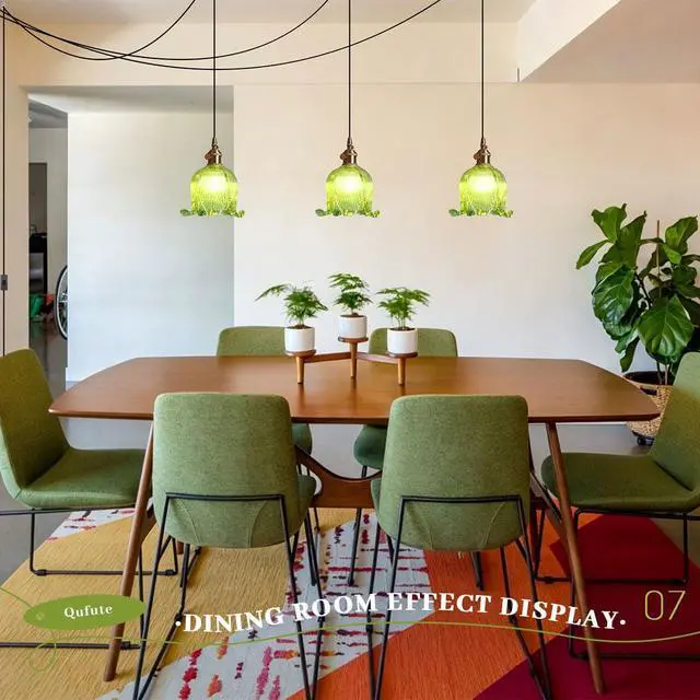 Alt view image 4 of 7 - Plug in Hanging Lamp Flower Hanging Light Fixiture Green Glass | Vintage Plug in Pendant Light Fixtures Gold Brass Finish with 14.7ft Plug in Cord E26 Base Kitchen Island Living Room
