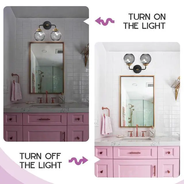 Alt view image 4 of 7 - 2 Light Mid Century Modern Wall Sconce,Globe Vanity Light Fixture Smoky Grey Glass Shade Vintage Bathroom Light Fixtures Black Porch Wall Light for Over Mirror Hallway Living Room
