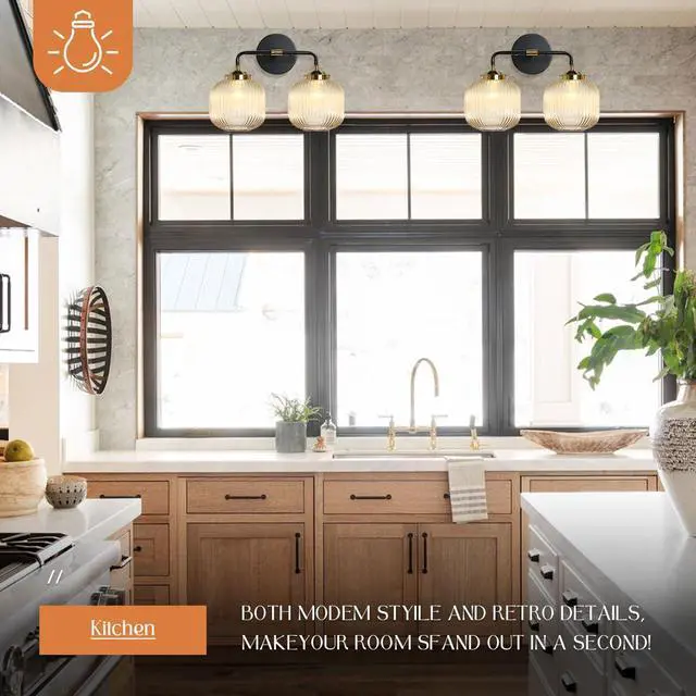 Alt view image 4 of 7 - Bathroom Lights fixtures Vanity Light for Bath Wall Sconce Industrial Modern Glass Vanity Lights 2 Lights Amber Light Fixture Farmhouse Wall Mount Lamp Mid Century Vintage Wall Lamp