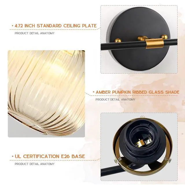Alt view image 3 of 7 - Bathroom Lights fixtures Vanity Light for Bath Wall Sconce Industrial Modern Glass Vanity Lights 2 Lights Amber Light Fixture Farmhouse Wall Mount Lamp Mid Century Vintage Wall Lamp