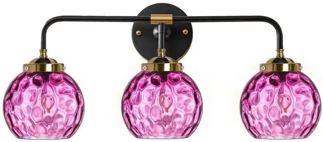 Main image of Purple Glass Sconces, Bathroom Vanity Light Fixture 3 Light Globe Wall Sconce Lights Bathroom Lamp Modern Wall Light Hammer Glass Shade Vanity Wall Sconce Over Mirror Hallway (3-Light)