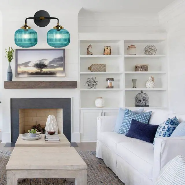 Alt view image 7 of 7 - Bathroom Mirror Vanity Light Fixture 2 Lights Blue Globe Shade Vintage Glass Wall Light fixtures Black Gold Bathroom Lights Modern Retro Wall Sconce for Above Kitchen Sink Bedroom