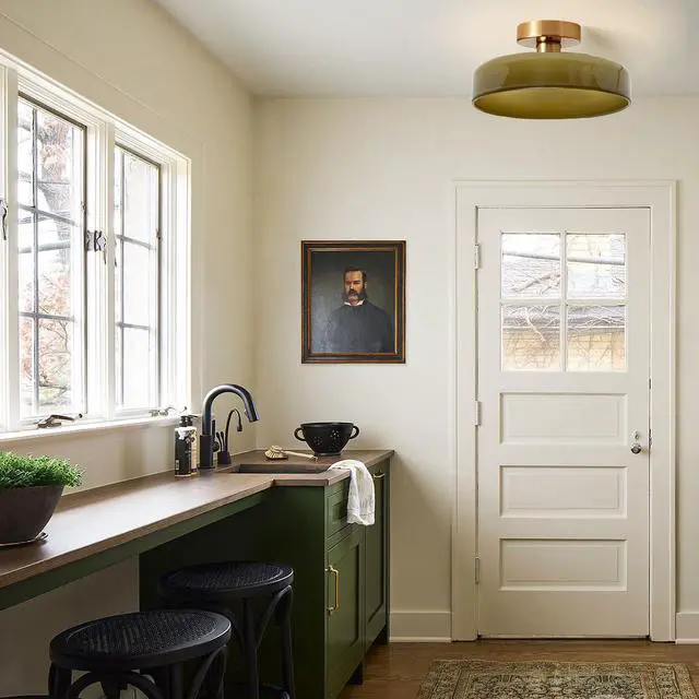 Alt view image 4 of 7 - Flush Mount Ceiling Light Fixture Gold Brass Close to Ceiling Lamp with Round Dome Green Shade Mid Century Semi Flush Mount Lights Modern Glass Hallway Light for Kitchen Entryway