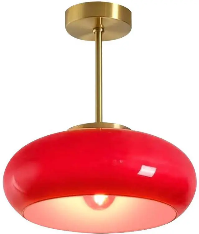 Main image of Hallway Ceiling Light Fixtures Glass Semi Flush Mount Ceiling Light with Red Dome Shade, Mid Century Modern Semi Flush Mount Lamp for Bedroom Dining Room Gold Brass Lights Fixture