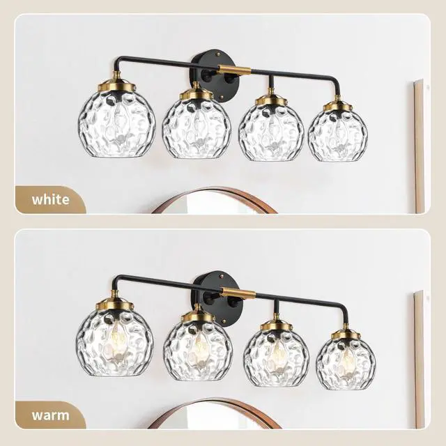 Alt view image 3 of 7 - Gold Bathroom Light Fixtures 4 Bulbs Clear Globe Shade MCM Vintage 4 Light Black Over Mirror Vanity Lighting Fixture Funky Bathroom Vanity Lights Hallway Shower Room Wall Mounted Light