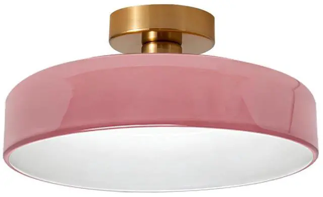 Main image of 13.8 Pink Flush Mount Ceiling Light Fixture Round Dome Glass Shade Brushed Gold Brass Close to Ceiling Lamp,E26 UL Listed Fixture Mid Century Modern Overhead Lighting Hallway Entry