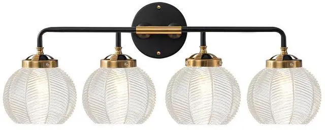 Main image of Ribbed Glass Vanity Lights Bathroom Light fixtures Over Mirror Mid Century Modern Wall Sconce Clear Glass Globe Shade Matte Black Gold Wall lamp for Kitchen Powder Room Over Mirror