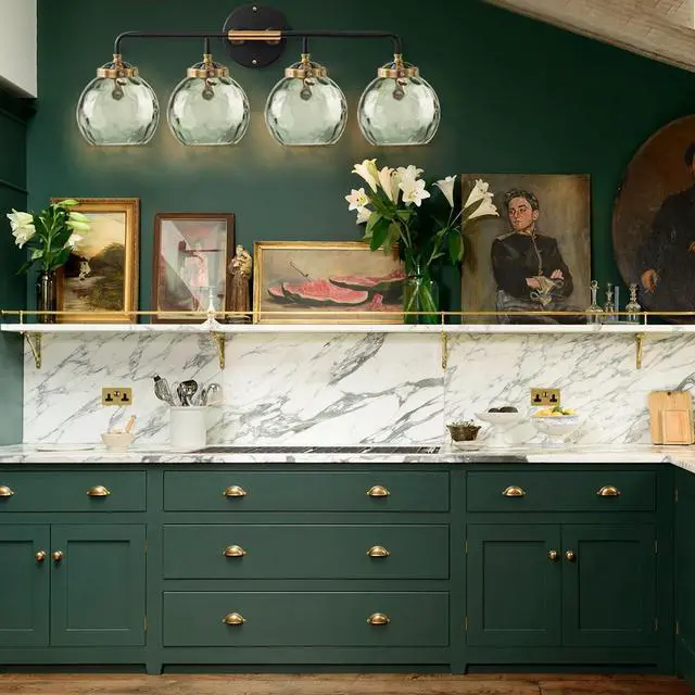Alt view image 6 of 7 - Green Glass Vanity Light Fixture Mid Century Bathroom Wall Light Fixtures 4-Lights Sconce with 5.9" Hammered Glass Globe Shade Vintage Flush Wall Mount Lights for Over Mirror Farmhouse