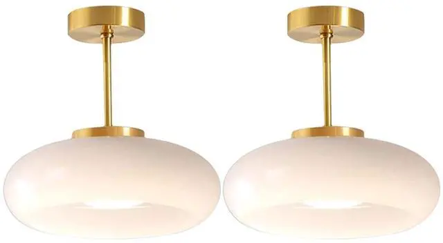 Main image of Semi Flush Mount Ceiling Light Vintage Large Ceiling Lights | Milk White Light Fixture Dome Glass Shade Antique Brass Flush Mount Lights Globe Hallway Bathroom Overhead Light