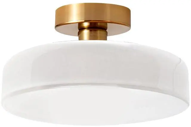 Main image of Mid Century Modern Ceiling Light 13.8" Brushed Brass White Milk Glass Shade 1-Light Gold Flush Mount Ceiling Lights Vintage Close to Lights for Hallway Bedroom Kitchen Sink Living Room